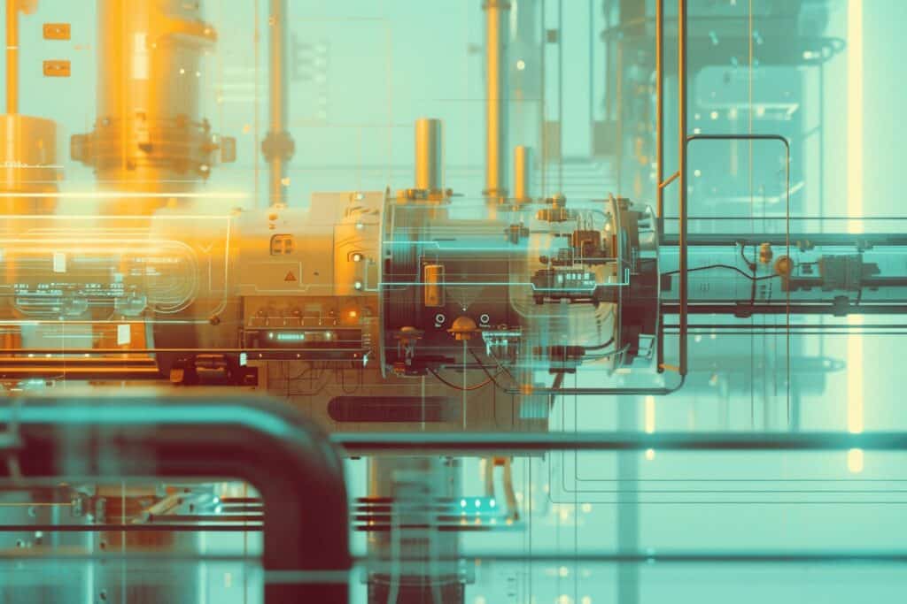 An abstract image of a machine in a factory.