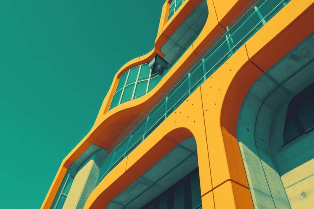 The building is orange and green.