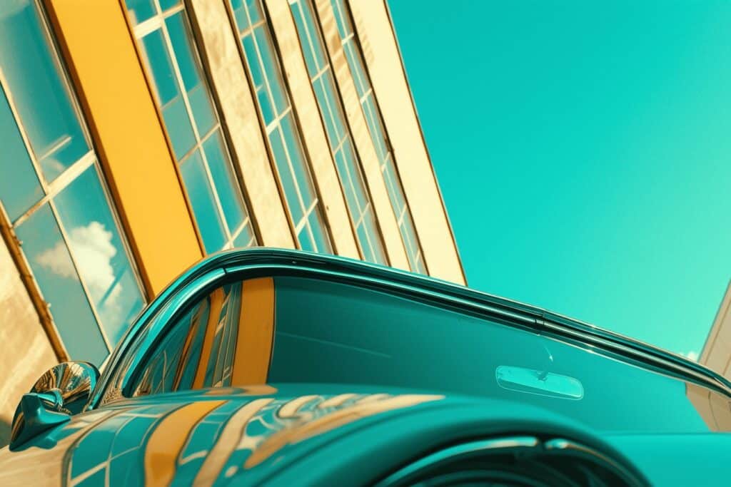 A car parked in front of a building.