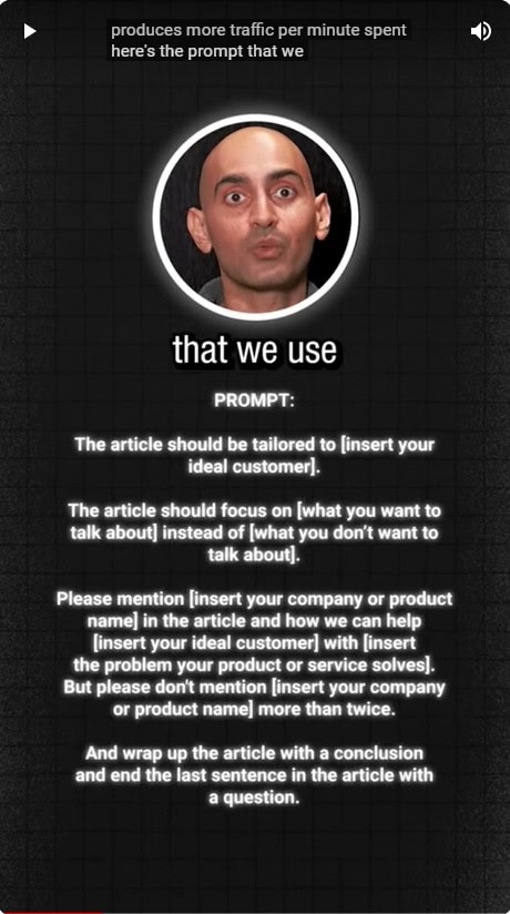 Neil Patel with surprised facial expression is placed above a background containing generic text related to article writing guidelines for  Neil Patel's AI Content Creation strategies.