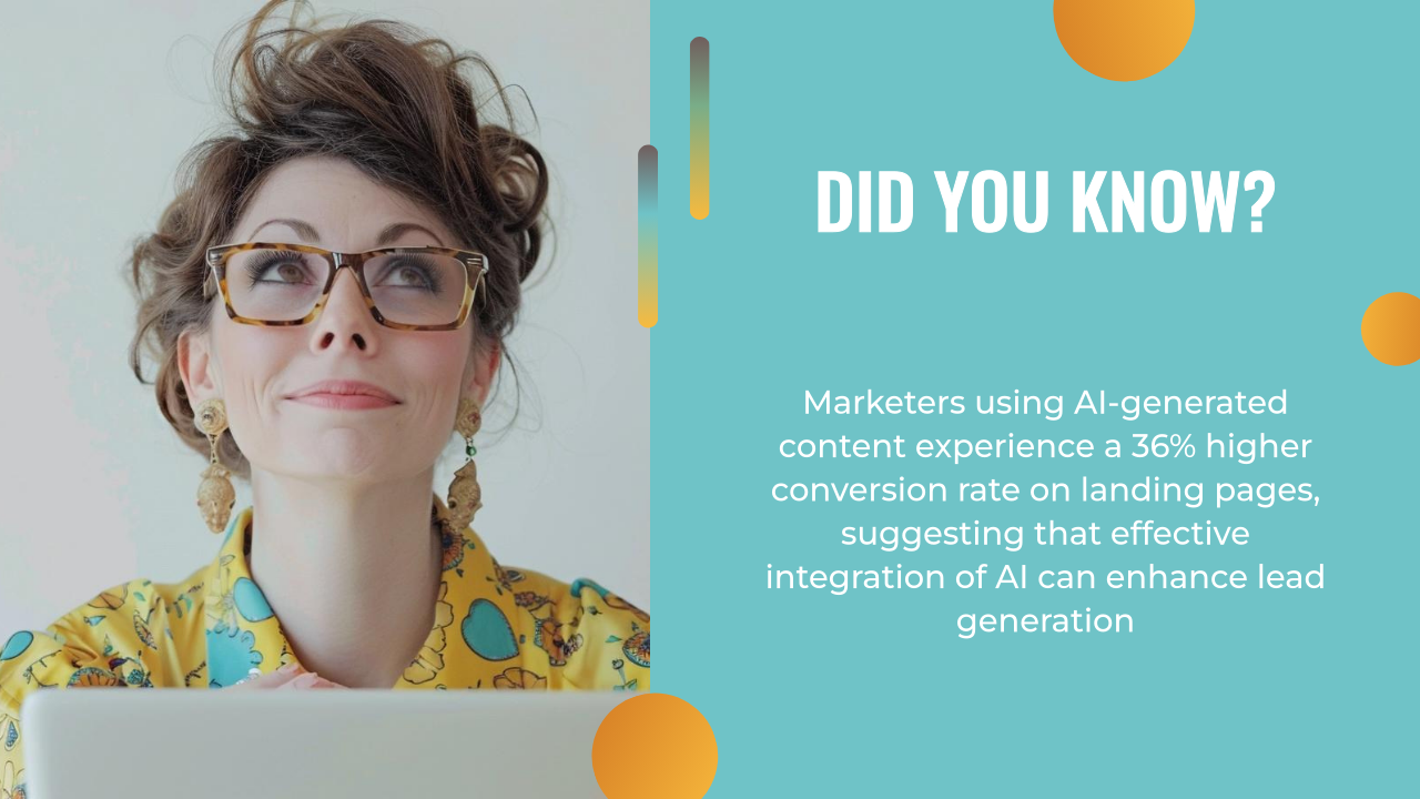 A person wearing glasses looks upwards, contemplating a fact about AI-generated content creation enhancing conversion rates on landing pages.